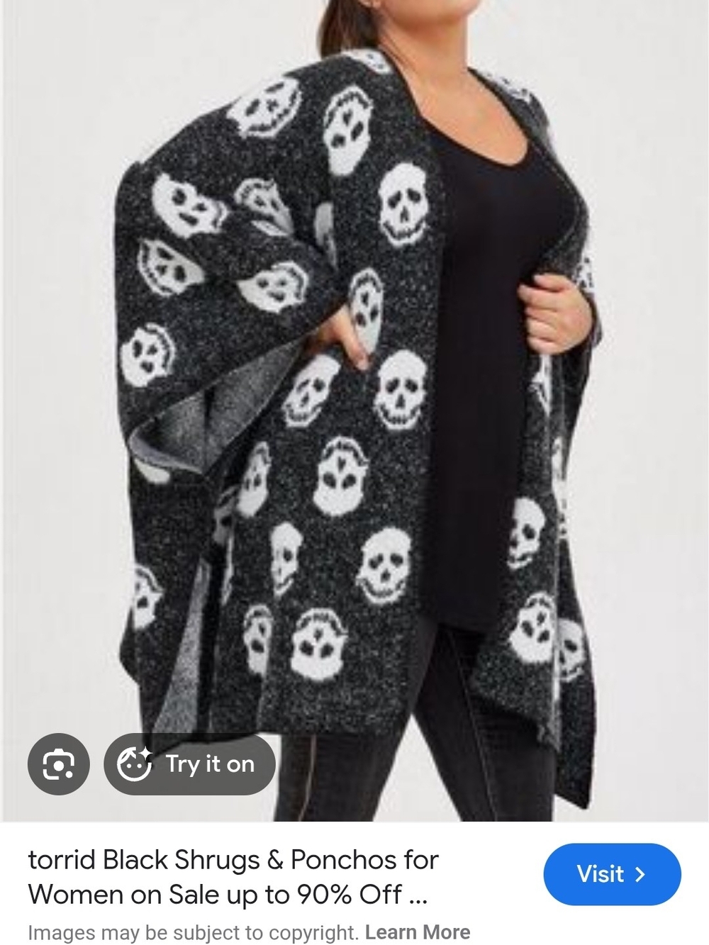 torrid Black and White Skull Open-Front Poncho